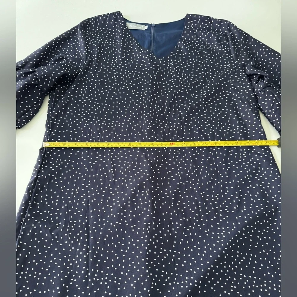 Belongsci Navy Polka Dot V-Neck Dress - Picture 5 of 10